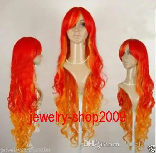 100%Free shipping New High Quality Fashion Picture Indian Mongolian wigs>>New cosplay party Pretty red orange mix curly Wig Jewelry Findings