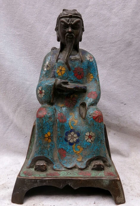 

wholesale factory Old 10" China hand-made bronze Cloisonne Taoist Sanqing buddha sculpture statue