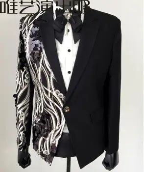 

Personality black men suits designs masculino homme terno stage costumes singers men sequin blazer dance clothes star style