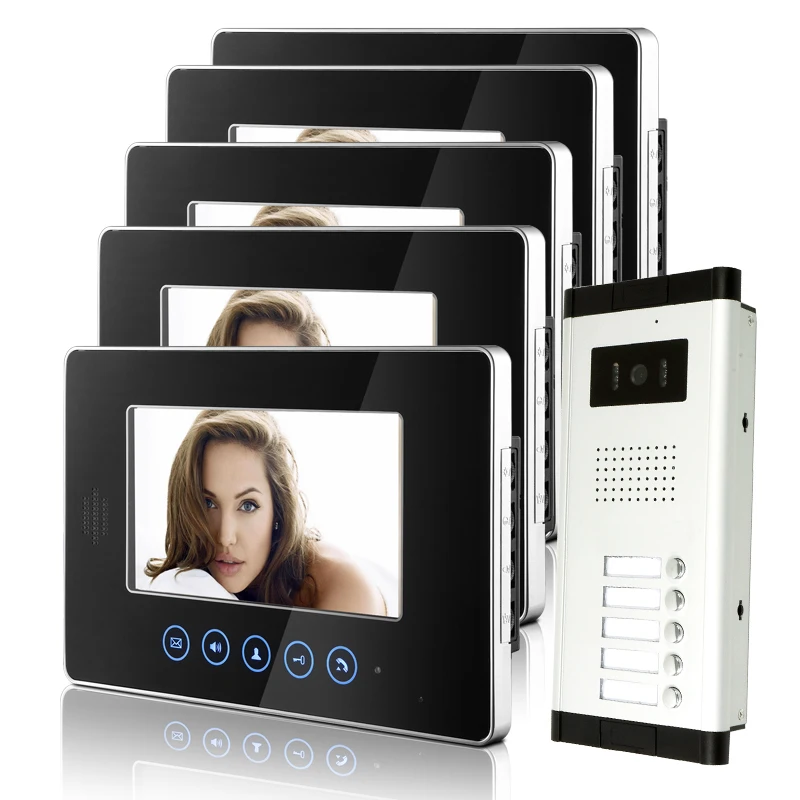 

FREE SHIPPING Touchkey 7" Video Intercom Apartment HD Door Phone System 5 Monitor 1 Doorbell Camera 5 Buttons In Stock Wholesale