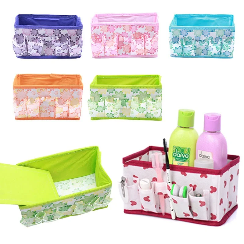 

Storage Box Floral Open Makeup Organizer Bag Pattern Table Colorful Nonwovens Multifunctional Randon color