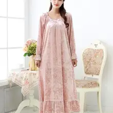 Настоящая фотография Для женщин M, L, XL, XXL осень-зима длинные Повседневное рюшами флисовой пижамы ночь платье Пижама Ночные платья халаты RB285