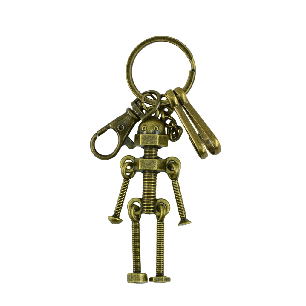 Novelty Steampunk Stainless Steel Bronze Lobster Screw Robot Pendant Key Ring Clips Clasp Hook Keychain Funny Jewelry for Men 