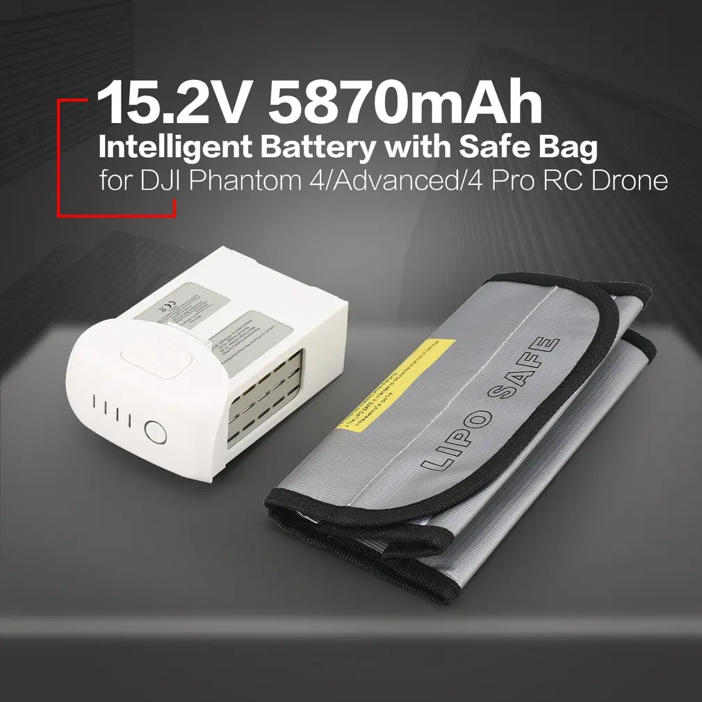 

15.2V 5870mAh Intelligent Spare Flight LiPo Battery Replacement with Safe Bag for DJI Phantom 4/ Advanced/4 Pro FPV RC Drone