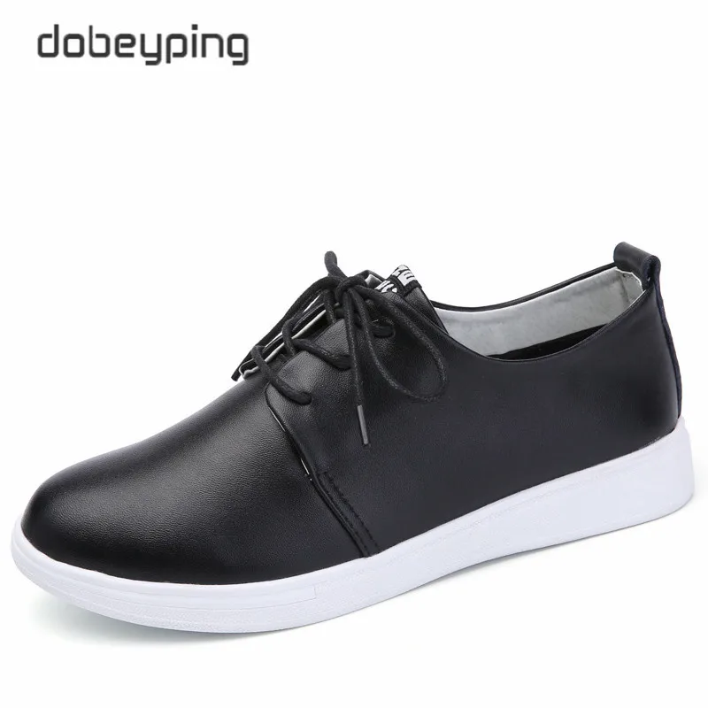 

High Quality Cow Leather Women's Casual Shoes Spring Autumn Fashion Lace-Up Female Flats Shoe Solid Woman Shoes In White Black