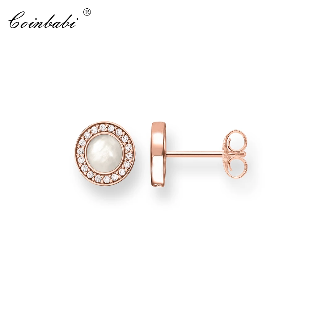 

Stud Earring Round Romantic Gift For Women Ts High Quality Earring Thomas Style 925 Sterling Silver Rose Gold Fashion Jewelry