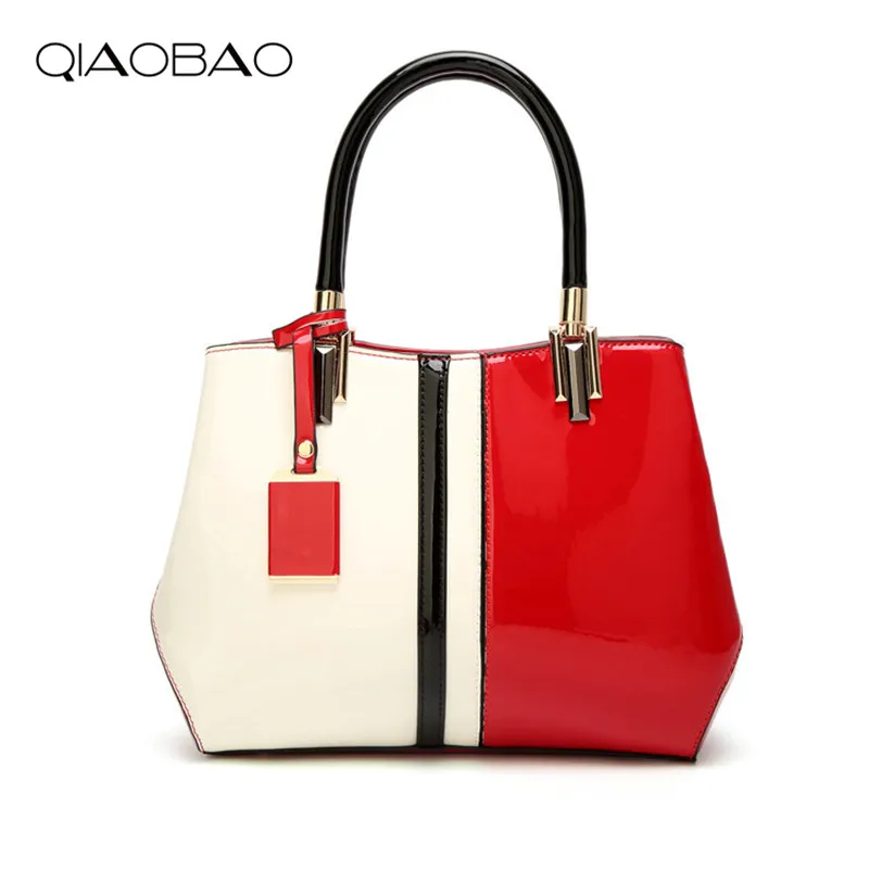 

QIAOBAO 2019 Hit color Europe and the United States style patent leather Bag single shoulder portable Bag Fashion Totes