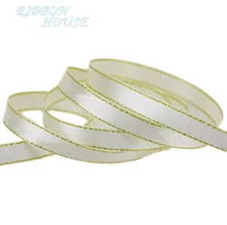 25 Yards of 3/8'' Satin Ribbon with Pink and Gold Edges - High - Quality Gift Packaging Ribbon Wholesale (Beige)