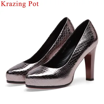 

2019 European style genuine leather platform super high heels shallow pumps pointed toe fashion runway sexy nightclub shoes L23