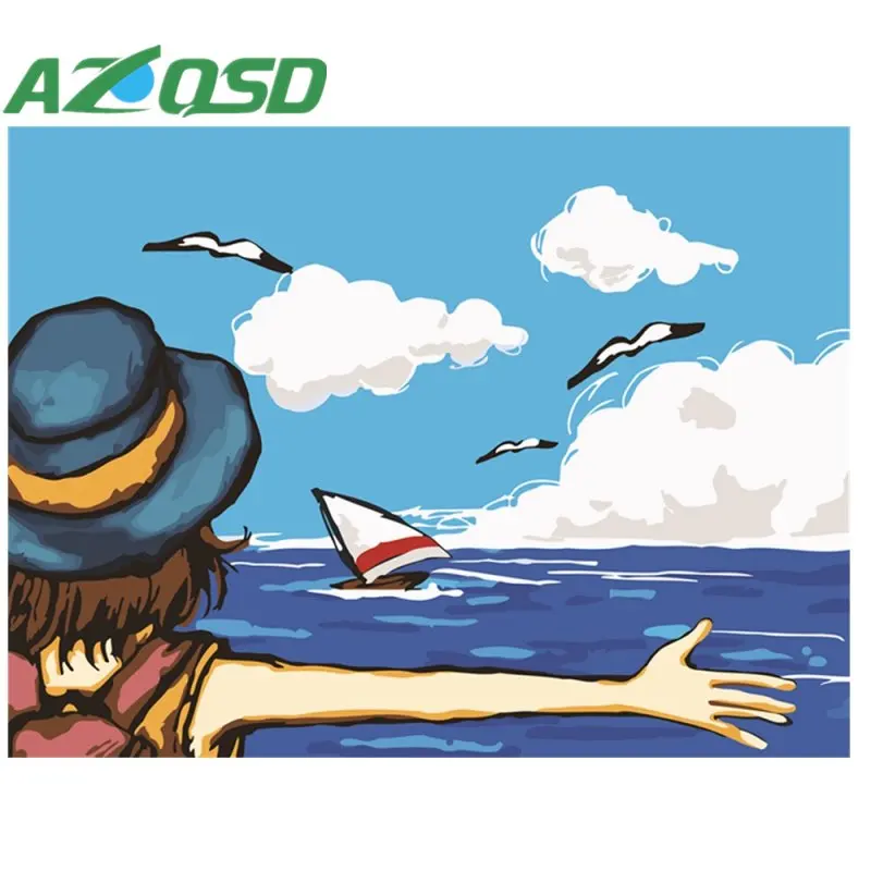 

AZQSD Painting By Numbers Frameless 40x50cm Seaside Children Oil Painting Picture By numbers On Canvas Home Decor szyh350