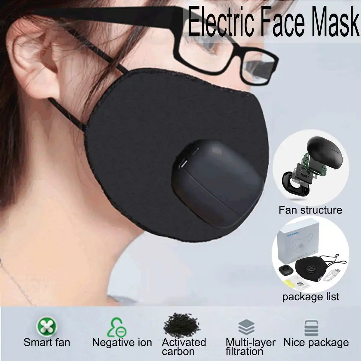 

Washable Face Mouth Muffle Mask Electric Face Mask with Smart fan Anti Pollution Dust Respirator Mask Air Purifying Disinfect