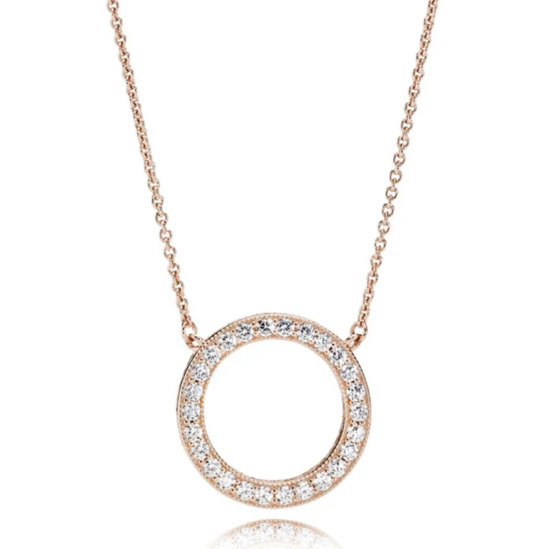 

925 Sterling Silver Rose Gold Accented Circular Hearts Of Collier Pendant Necklace For Women Wedding Party fit Lady Jewelry