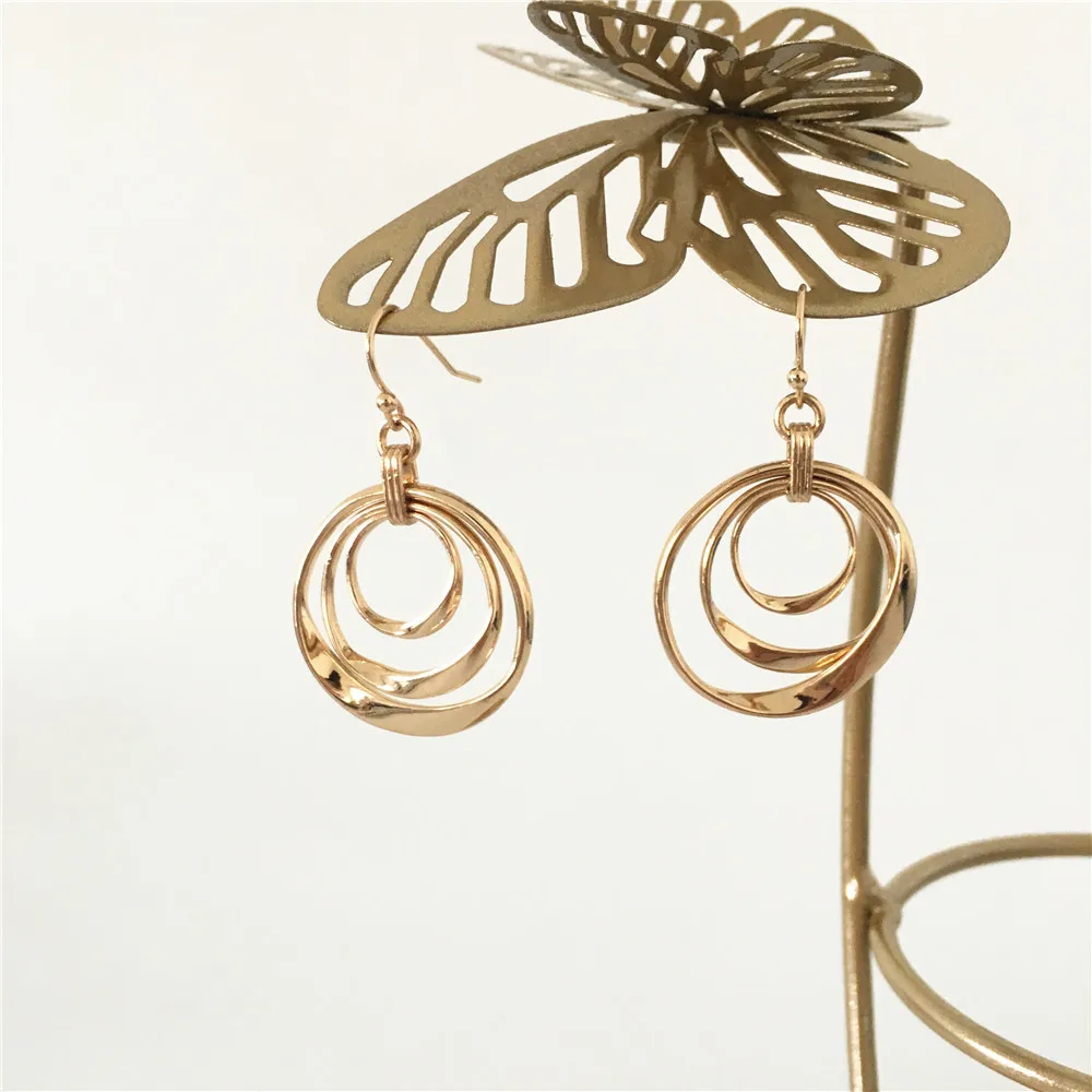 

Gorgeous gold color plating triple circle linked drop earrings for women