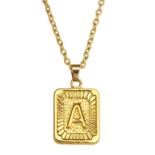 SRCOI Gold Stainless Steel Letter Pendant Necklace Custom Initial Alphabet Choker Necklaces For Women Square Necklaces Bijoux