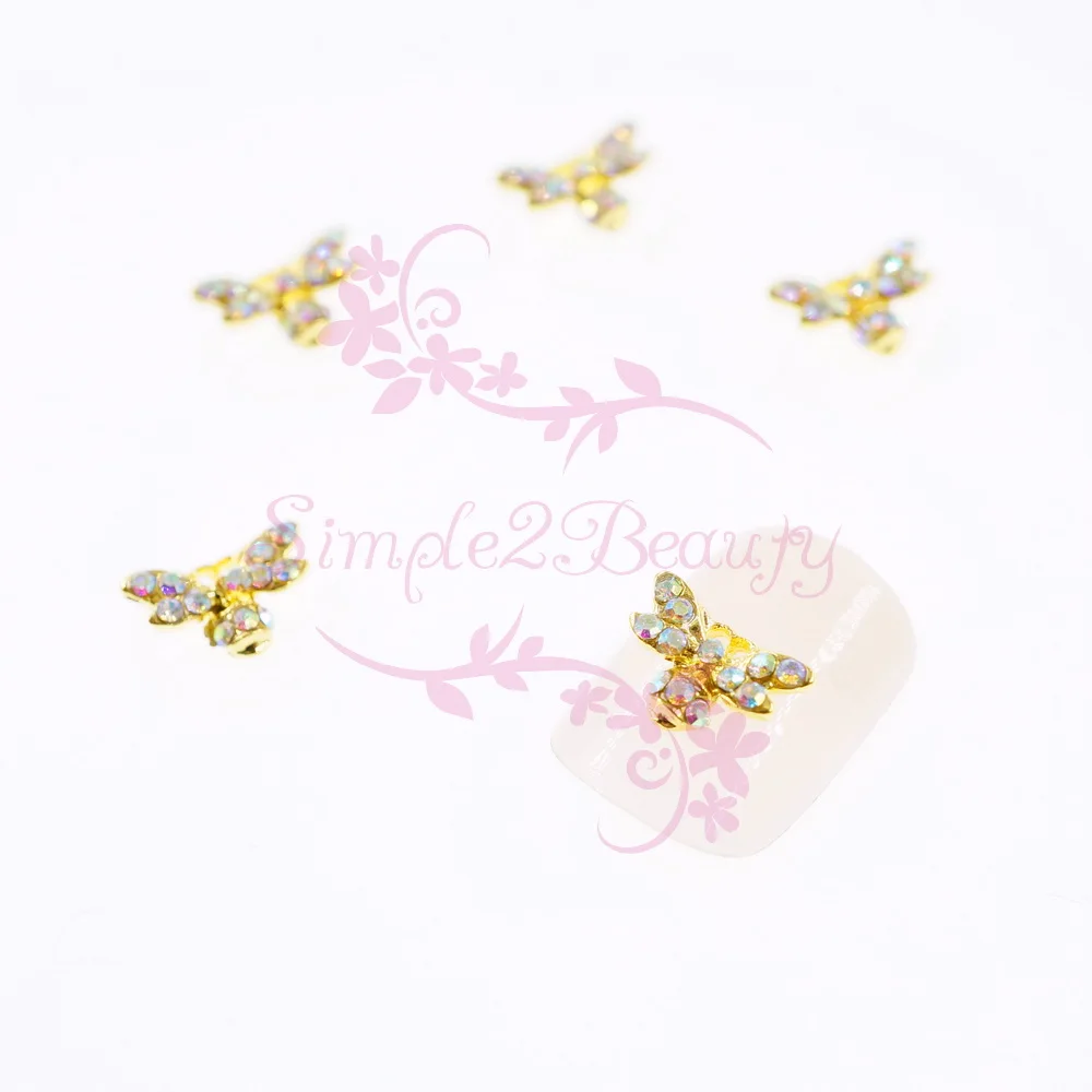 

10PCS/Pack AB Crystal Rhinestones Gold Metal Bee Shape Japanese Style Summer Nail Art Alloy Charms Jewelry Crafts 3D DIY Decor