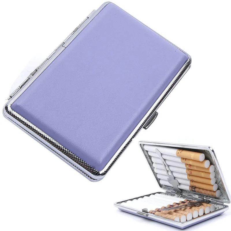 

New Convenient Lady Cigarette Case Purple Cigarette Box Leather Case Smoking Pouch for 14 Cigarettes Travel Accessories