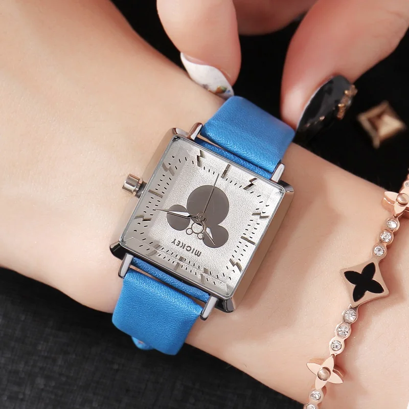 Mickey Mouse Ladies Square Leather Quartz Waterproof Wristwatch Disney Women Simple Fashion Trendy Elegant Good Quality Watches Mickey Mouse Ladies Square Leather Quartz Waterproof Wristwatch Disney Women Simple Fashion Trendy Elegant Good Quality Watches