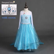 Summer Girl Dress Princess Elsa Dress with crown Children Halloween Snow Queen Cosplay font b Costume