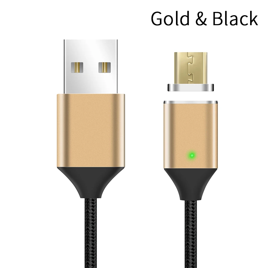 Магнитный кабель Нейлон Плетеный Магнит Micro USB кабель для быстрой зарядки передачи и синхронизации данных Зарядное устройство для подключения кабеля к кабелю для Xiaomi samsung Android - Цвет: Gold Black