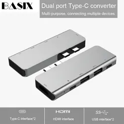 Basix USB C концентратор двойной тип C для Мульти USB 3,0 HDMI для MacBook Pro адаптер Thunderbolt 3 док-станция USB-C 3,1 сплиттер порт USB-C концентратор