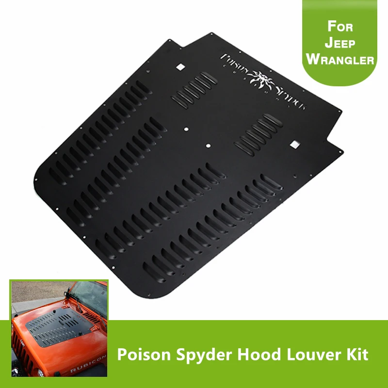 1 PC Black Aluminum Alloy Poison Spyder Hood Louver Kit For Jeep Wrangler JK 2012-2015