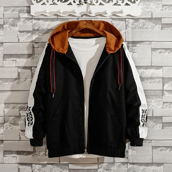 

Fashion Patchwork Men's Hooded Jackets Coat Cat Printing Men's Jackets Coat Spring And Autumn Men's Jackets Coat