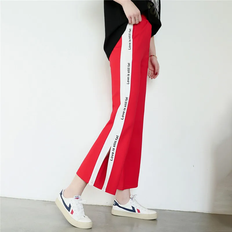 

Korean High Waist Split Pants Summer Loose Wide Leg Pants Casual Side Stripe Sweatpants Femme Trousers Streetwear Pantalon Girls