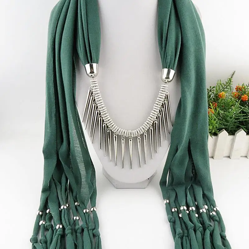 6pcs/lot Women's Rivet Pendent Necklace Scarf Stunning Alloy Beaded