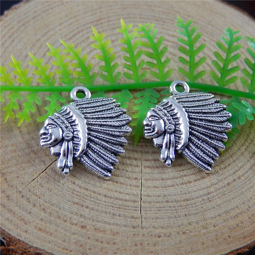 20pcs/lot Vintage Antique Silver Indian Man Head Jewelry Necklace