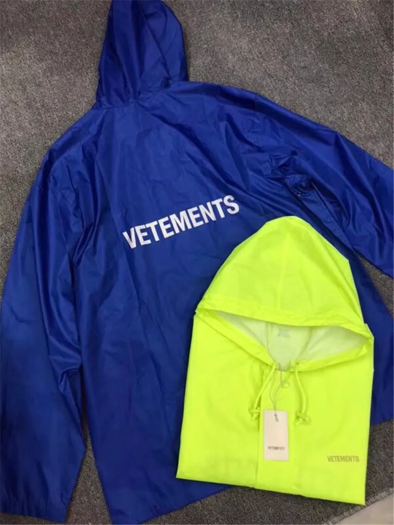 Куртки от Vetements, мужские, женские, DHL, новинка, негабаритный плащ, верхняя одежда, пальто, водонепроницаемая ветровка, синий, желтый, черный, Vete, мужская куртка ts