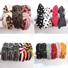 Lalynnlys винтажные панковские леопардовые повязки на голову с бантиком, волнистые полосы, эластичные цветочные аксессуары для волос в виде тюрбана для женщин F05081
