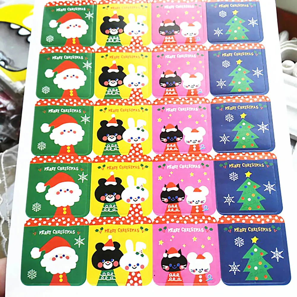 

200pcs Square Cartoon Christmas Food Tag Section Seal Label Package Bakery Chocolate Cookies Cake Adhesive Scrapbooking Stickers