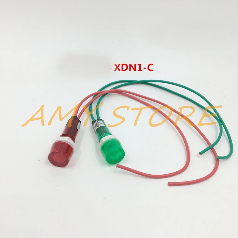 

10Pcs AC 220V 380V 24VDC Neon Indicator Pilot Signal Lamp Red Green Light w 7.7" Long Cable 10mm XDN1-C