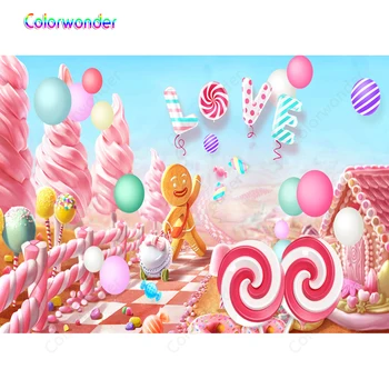 

Colorwonder 7x5ft Pink Candyland Birthday Backdrops for Photography Photo Background Vinyl Ice Cream Castle Baby Shower Backdrop