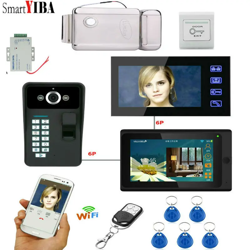 SmartYIBA 7\2 black Monitors Wired /Wireless Wifi Video Door Phone Doorbell Intercom System with Fingerprint 5pcs RFID Password SmartYIBA 7\2 black Monitors Wired /Wireless Wifi Video Door Phone Doorbell Intercom System with Fingerprint 5pcs RFID Password