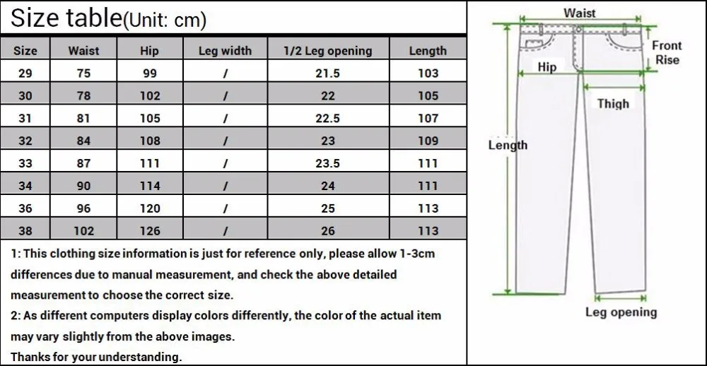 size table