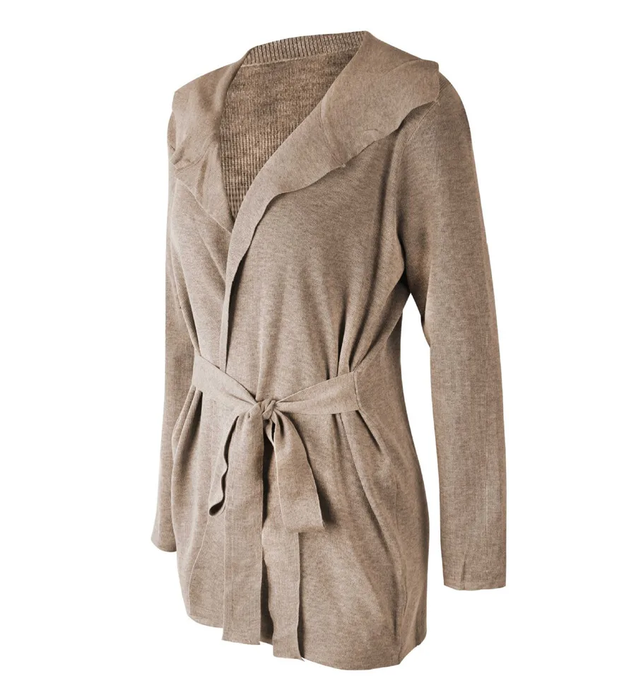 Gladiolus Fashion 2018 Autumn Winter Sweater Women Long Sleeve Turn-Down Collar Belt Tunic Women Knitted Sweater Long Cardigan  (25)