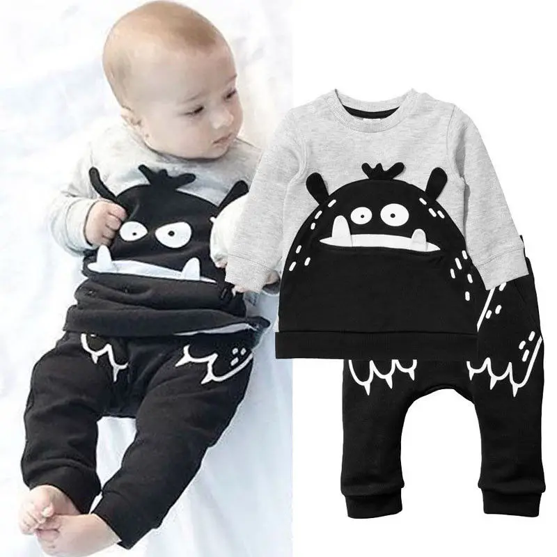 2pcs Toddler Kids Baby Boys Girls T-shirt Tops Long Pants Clothes Sets Outfits