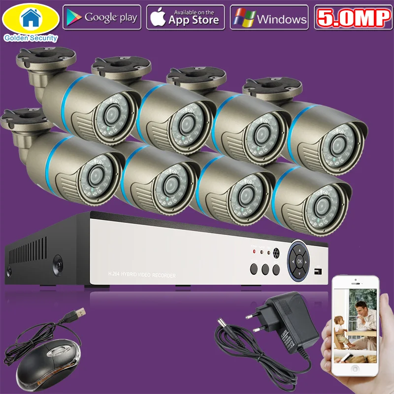 

Golden Security HD 8CH CCTV System 8 Channel 1920P DVR 8PCS 5.0MP Bullet Outdoor Home Video Camera System Surveillance Kits