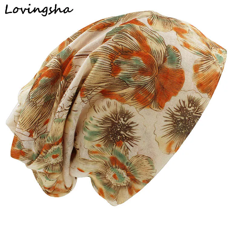 

LOVINGSHA Fashion Brand Autumn Winter Vintage Design Dual-use Hats For Ladies thin Skullies Beanies Women Scarf Face Mask HT032