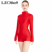 LZCMsoft, красная водолазка, бикетарды с дырками для пальцев, молния сзади, сценический, длинный рукав, короткий, женский купальник для балета, танцев