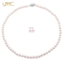 JYX высококачественный 6,5 мм круглый белый культивированный пресноводный жемчуг ожерелье и Комплект сережек для женщин рождественские украшения