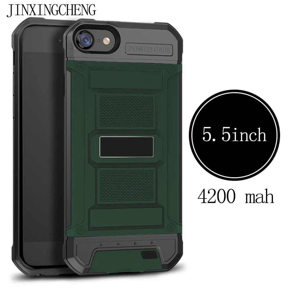 

JINXINGCHENG Armor Battery Case for Iphone 8 7 3000mah Fast Charger for Iphone 8 Plus/7 Plus Cover 4200mAH Silicone Frame