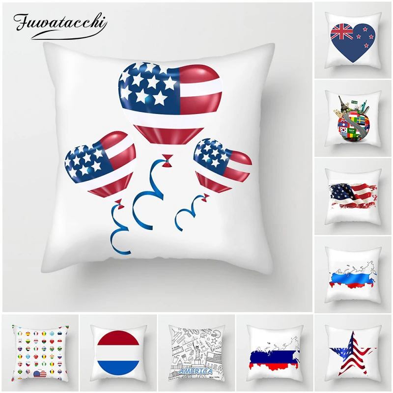 

Fuwatacchi American Flag Cushion Covers France the Tower Pillow Covers for Home Chair Decorations United Kingdom Pillowcases