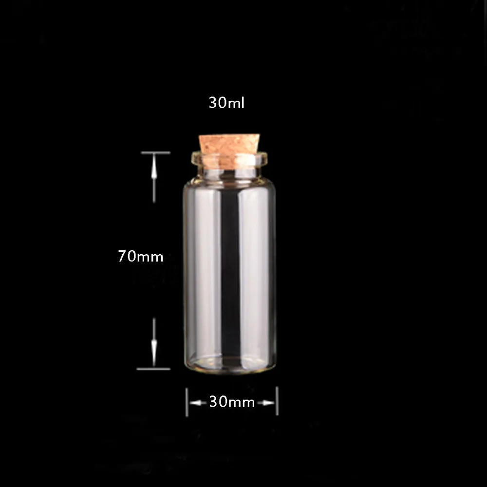 10 шт. 30 0.5mmclear Прозрачные стеклянные бутылки деревянной крышкой пробка сделать пустые капсулы оригинальность небольшой флакон 10,15, 20,25, 30,40, 55