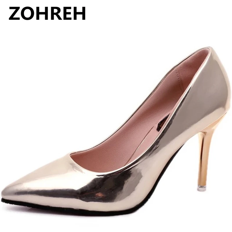 

ZOHREH Hot 2018 Spring Autumn Women Pumps Sexy Gold Silver High Heels Shoes Fashion Pointed Toe Wedding Shoes Party Women Shoes