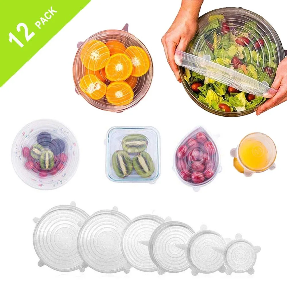 Silicone Stretch Lids 12PCS Reusable Durable Expandable Lids Keep Food
