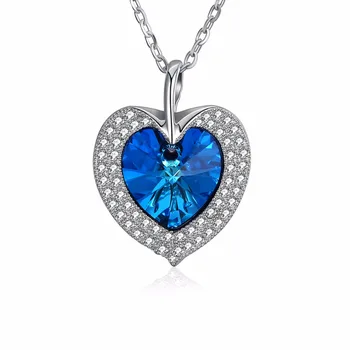 

Otogo Transing 100% Original Crystals From Pendant Necklaces Ocean Heart Blue Crystal Jewelry Valentine's Day Gift