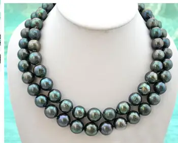 

Women Gift Freshwater women Jewelry 2 Strands 12-13mm Bright Black Colors Real pearl Choker Necklace highlight Natural Freshwate