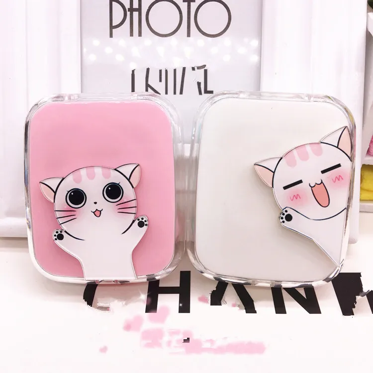 

LIUSVENTINA DIY acrylic cute portable white cat contact lens case for glasses spectacle case for color lens